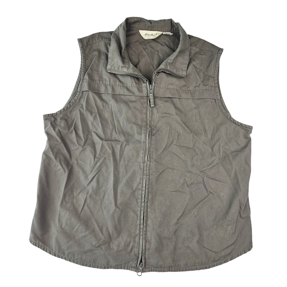 Vintage Eddie Bauer Vest XL Green Cotton Full Zip Utility 90s Y2K 0501